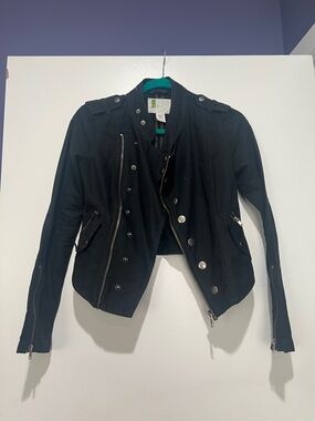 Urban Outfitters Black Moto Jacket with Silver Hardware AccentsXS  100% cotton